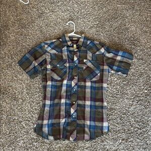 Wrangler Blue and Green Casual Button Down Shirt